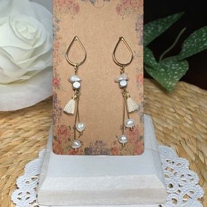 Natural Stone, Pearl, Tassel, Tear Drop Dangle Earrings.